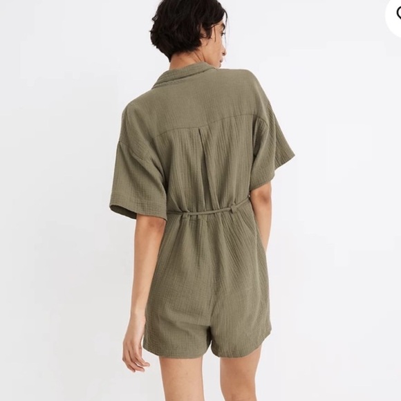 Madewell Belted Safari Romper Olive Green Size Medium - Picture 2 of 8